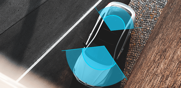 IROAD front and rear wide-angle coverage illustration