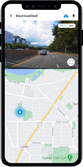 BlackVue app showing camera footage and GPS map
